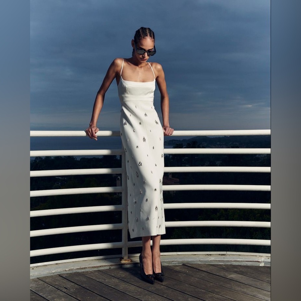 NWT $895 A.L.C. Women's Alana Embellished Midi Dress in White